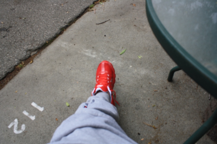 red shoes,cloudy day